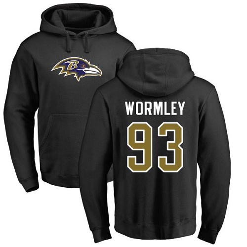 Men Baltimore Ravens Black Chris Wormley Name and Number Logo NFL Football #93 Pullover Hoodie Sweatshirt